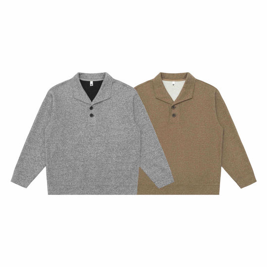 Unisex Feiner Schalkragen-Strickpullover mit halber Knopfleiste und geripptem Saum Shop Nory