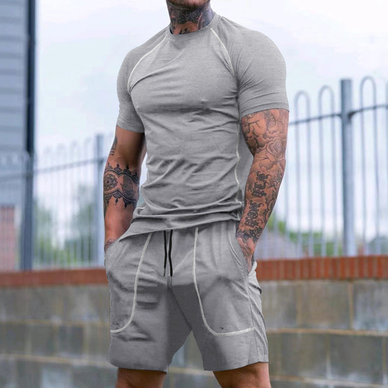 Herren nan eng anliegendes Freizeitset aus elastischem Jersey mit Kurzarmshirt und Kordelzugshorts