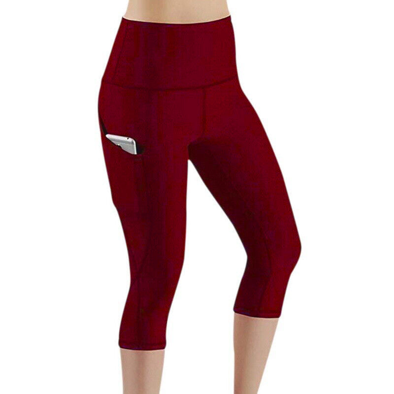 Damen Sportliche Capri-Leggings mit Seitentaschen und hohem Bund