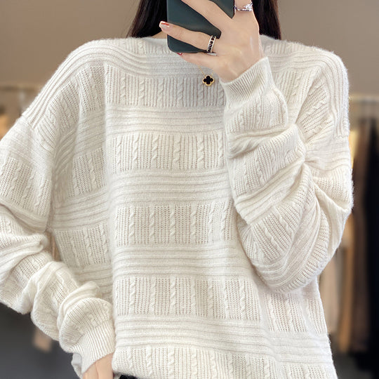 Damen Oversize-Feinstrickpullover mit Strukturblöcken, Mohair‑Look und Rundhalsausschnitt Shop Nory