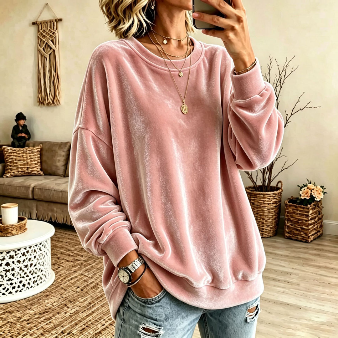 Damen Oversize-Samtpullover mit weitem Schnitt und geripptem Saum Shop Nory