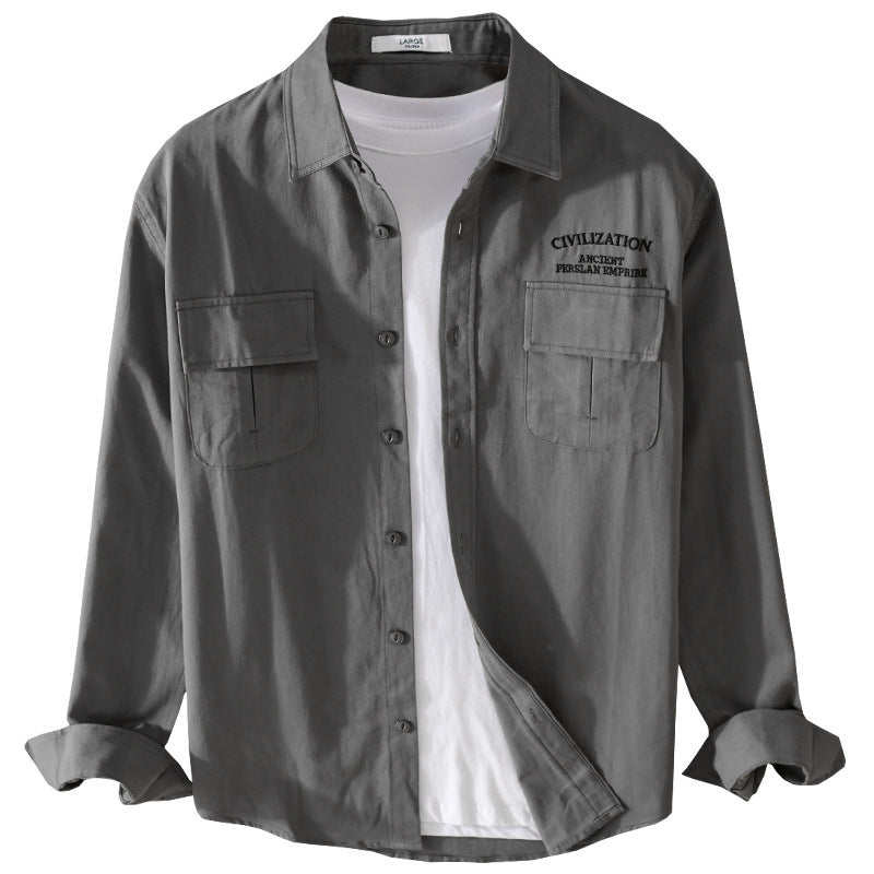 Herren Militärisch inspiriertes Overshirt mit Doppel-Brusttaschen und dezenter Stickerei Shop Nory