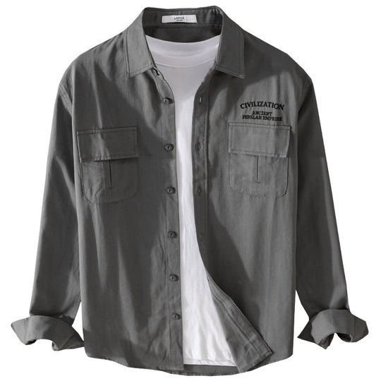 Herren Militärisch inspiriertes Overshirt mit Doppel-Brusttaschen und dezenter Stickerei Shop Nory