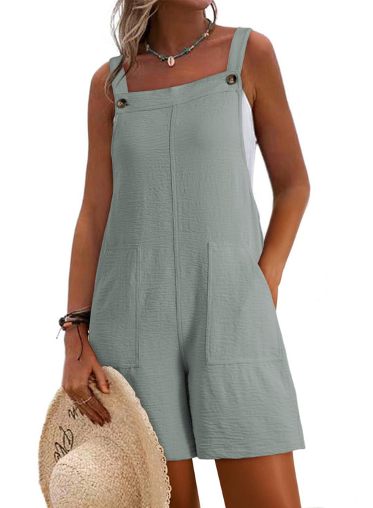 Damen Lässiger Kurz-Overall mit Trägern, Fronttaschen und Leinenoptik Shop Nory