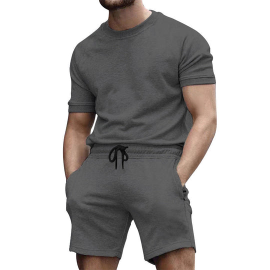Herren nan kurzärmeliges Sweat-Set aus weichem Sweatstoff mit Rundhalsshirt und Kordelzug-Shorts