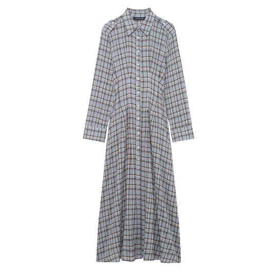 Damen Langes kariertes Hemdkleid mit durchgehender Knopfleiste und A‑Linien‑Silhouette Shop Nory