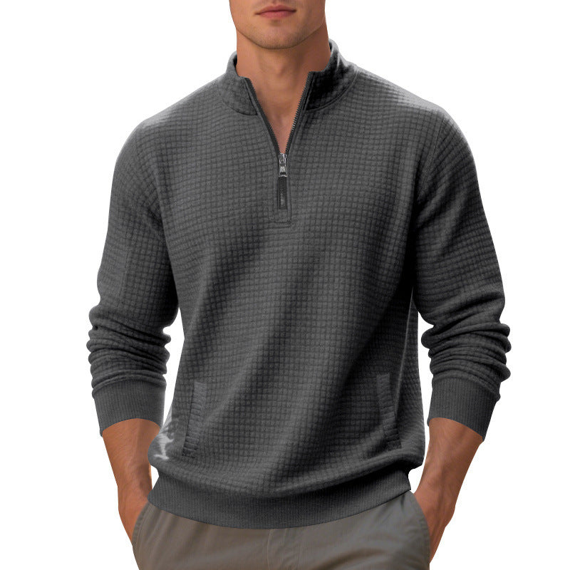 Herren Waffelstrick-Halbzip-Pullover mit Stehkragen, Kängurutasche & gerippten Abschlüssen Shop Nory