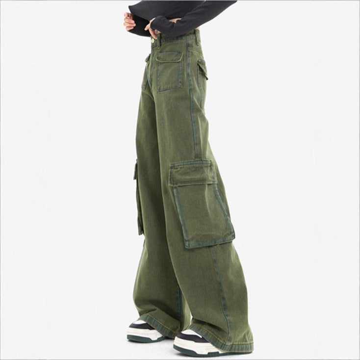 Damen taillenhohe Cargo-Jeans mit weitem Bein, Mehrfach-Klappentaschen und geradem Schnitt Shop Nory