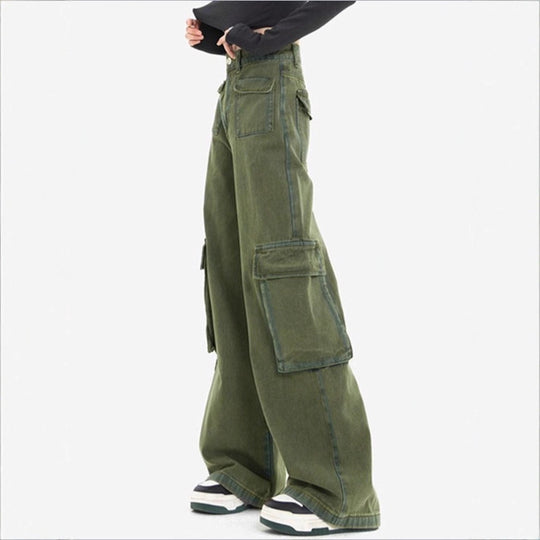 Damen taillenhohe Cargo-Jeans mit weitem Bein, Mehrfach-Klappentaschen und geradem Schnitt Shop Nory