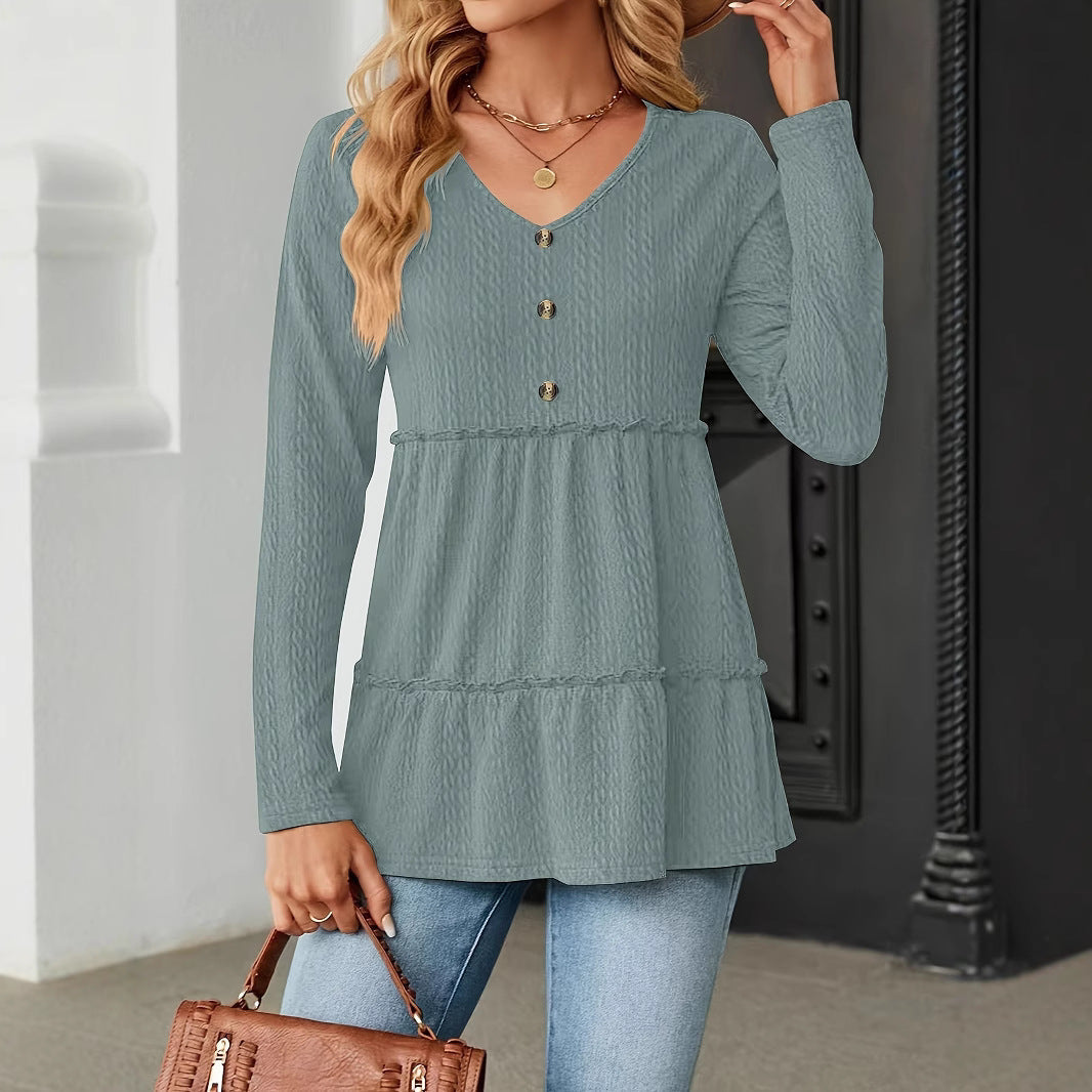 Damen Ärmelloses V-Ausschnitt Shirt mit Knopfdetails und voluminösem Saum