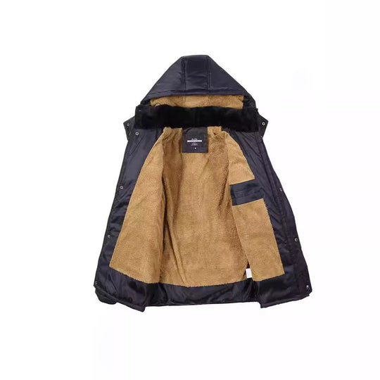Herren Langer Thermoisolierter Steppparka mit Teddy-Innenfutter, Kapuze und Klappentaschen Shop Nory