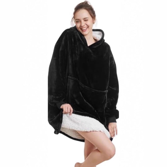 Damen Oversize Kapuzen-Kuscheldecke aus Mikrofaser mit Sherpa-Futter Shop Nory
