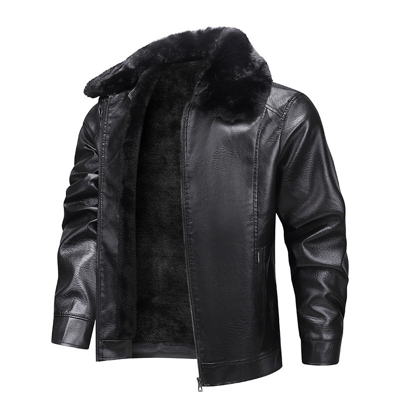 Herren Kunstleder-Fliegerjacke mit durchgehendem Teddyfutter und markantem Fellkragen Shop Nory