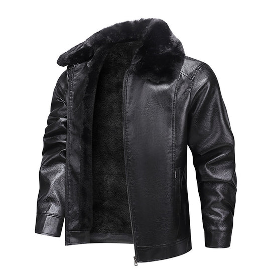 Herren Kunstleder-Fliegerjacke mit durchgehendem Teddyfutter und markantem Fellkragen Shop Nory