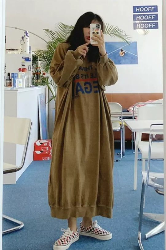 Damen Oversized Sweatkleid mit Ballonärmeln und geriffeltem Saum Shop Nory