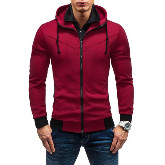 Herren Slim-Fit Kapuzenjacke mit verdecktem Reißverschluss-Doppelkragen und kontrastierten Bündchen Shop Nory
