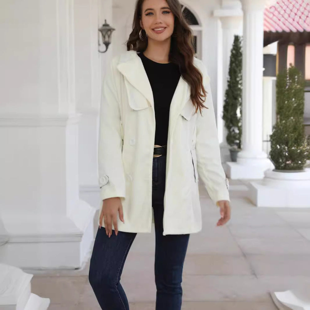 Damen eleganter Trenchcoat mit Gürtel und doppelt geknöpften Details Shopnory