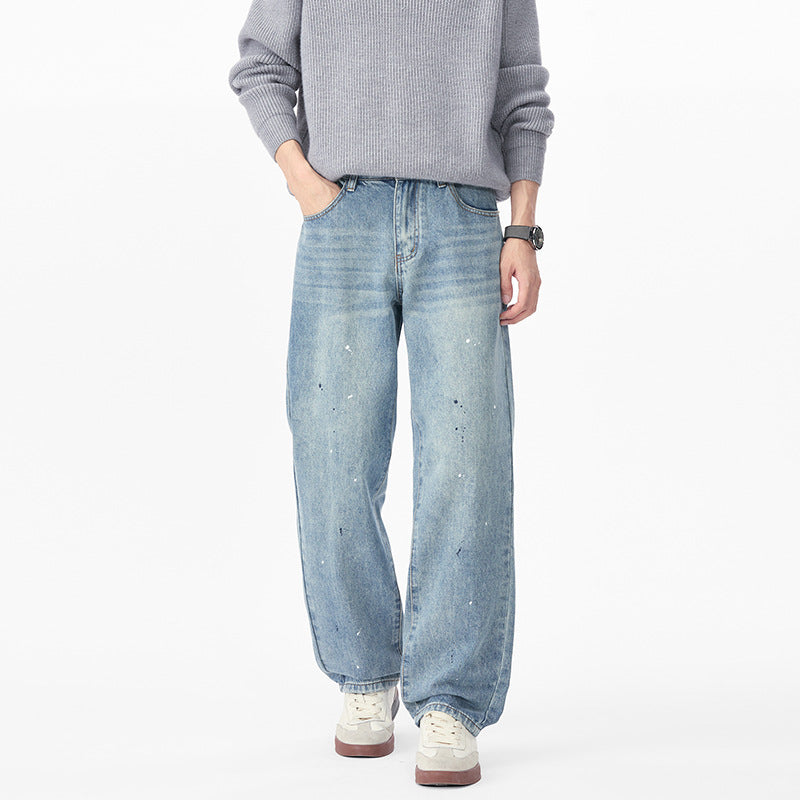 Herren Relaxed-Fit Denimhose mit Paint-Splatter und geradem Bein Shop Nory