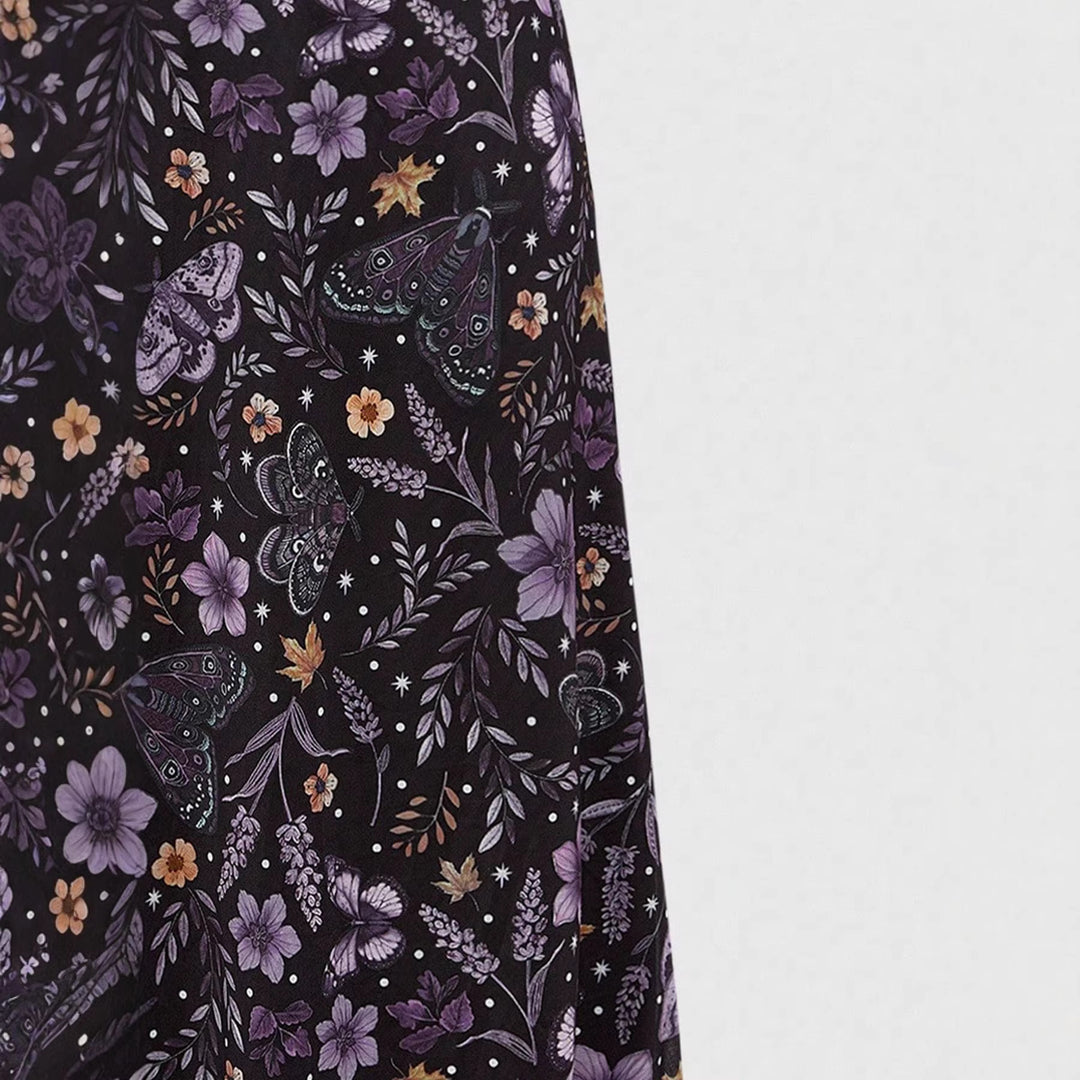 Damen Midirock aus Chiffon mit Blumen- und Schmetterlingsprint und elastischem Bund Shop Nory