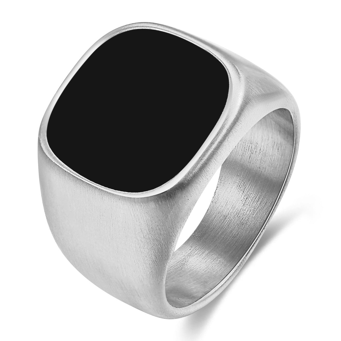Herren Ring mit quadratischem Onyx-Einsatz und modernem, gebürstetem Design Shop Nory