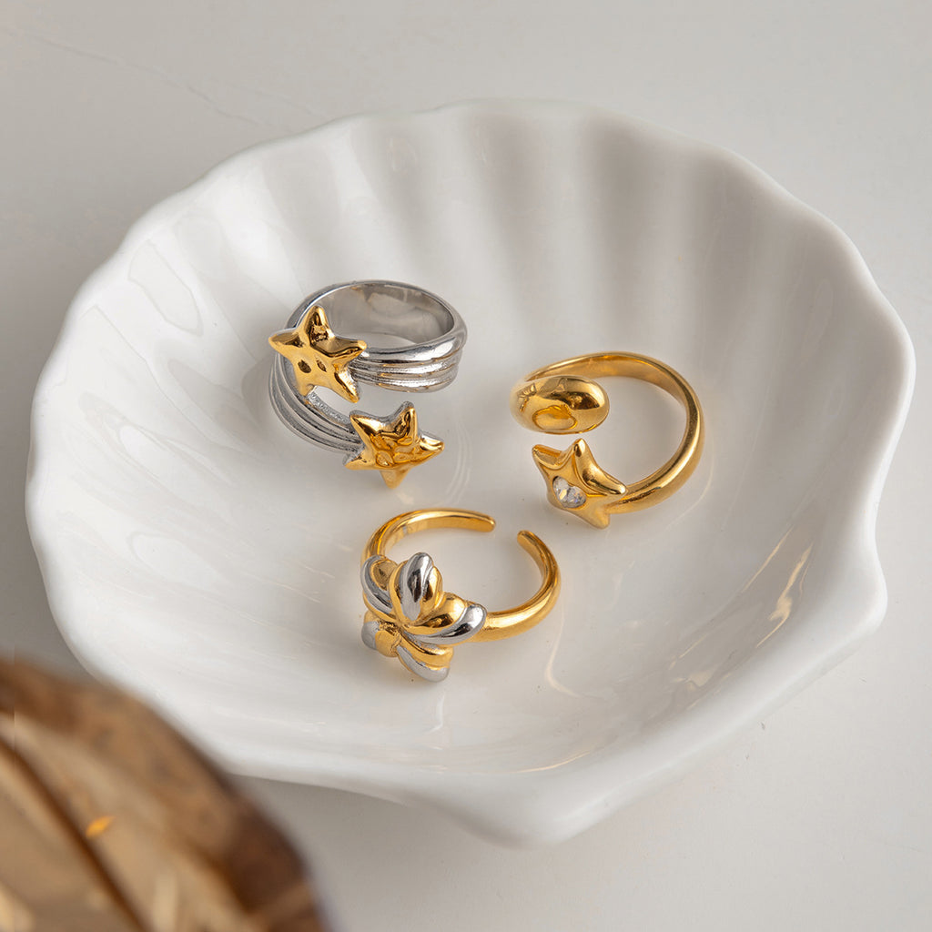 Damen Offener Ring mit floralem Design aus rostfreiem Edelstahl Shop Nory