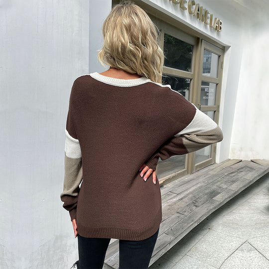 Damen Langarm-Feinstrickpullover mit dezentem Leoprint und Blockstreifen Shop Nory