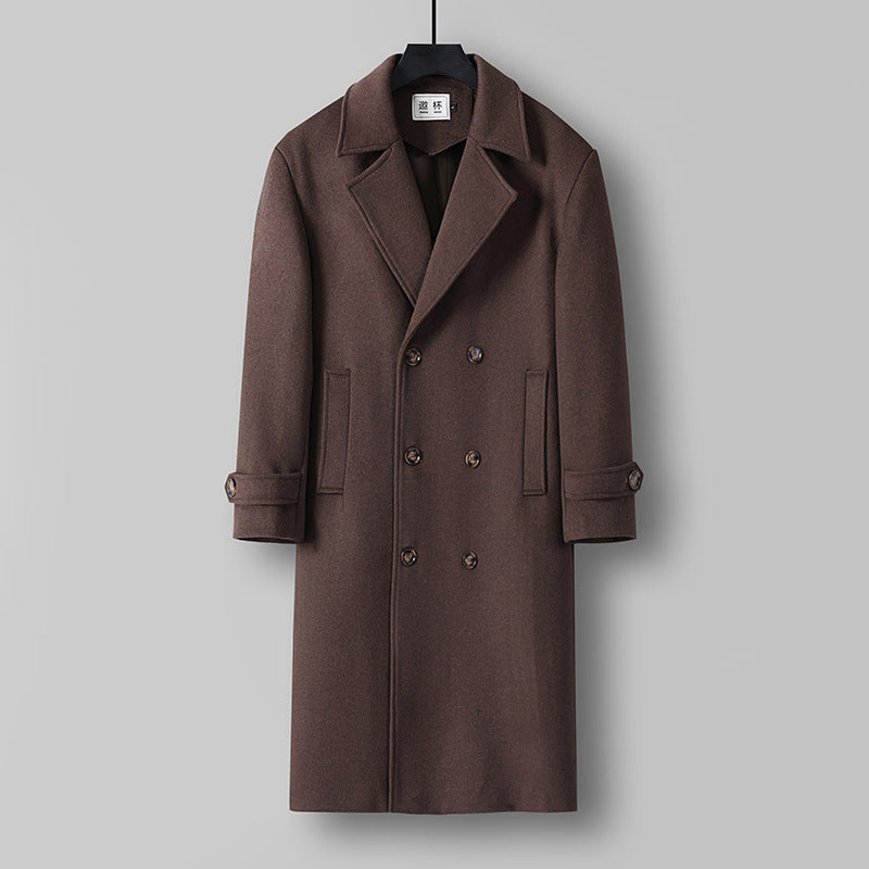 Herren Langer Doppelreihiger Wollmantel mit minimalistischer Silhouette und Schalkragen Shop Nory