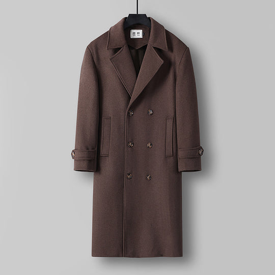 Herren Langer Doppelreihiger Wollmantel mit minimalistischer Silhouette und Schalkragen Shop Nory