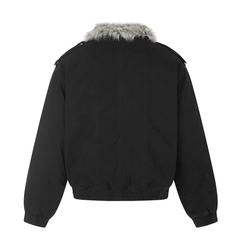 Damen wattierte Bomberjacke mit Kunstfellkragen, Nietenapplikation und Schulterklappen Shop Nory
