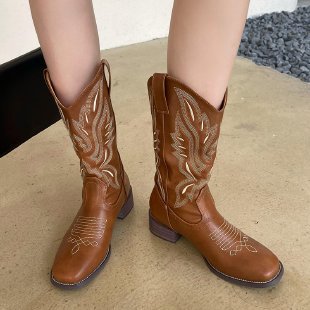 Damen Western-Cowboy-Boots mit aufwendiger Stickerei, mittlerer Schafthöhe und robuster Blockabsatz Shop Nory
