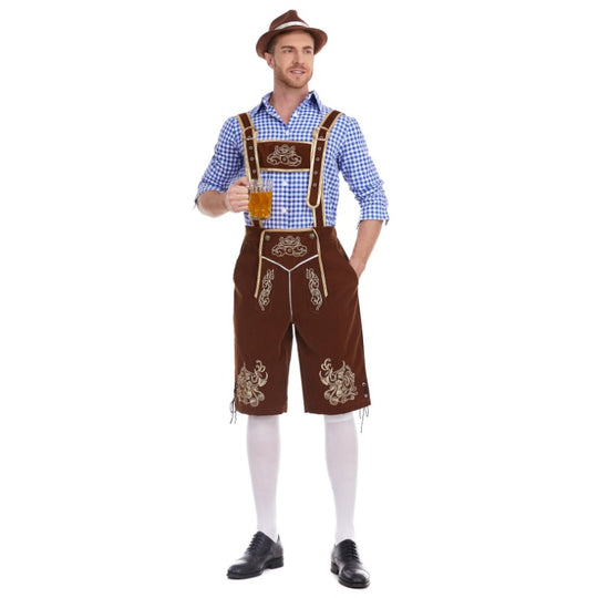 Herren nan Filzoptik-Lederhose knielang mit barocker Stickerei, verstellbaren Trägern und Dekornieten Shop Nory