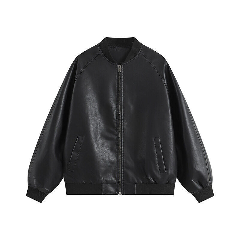 Herren Oversize Kunstleder-Bomberjacke mit Raglanärmeln, Reißverschluss und gerippten Bündchen Shop Nory