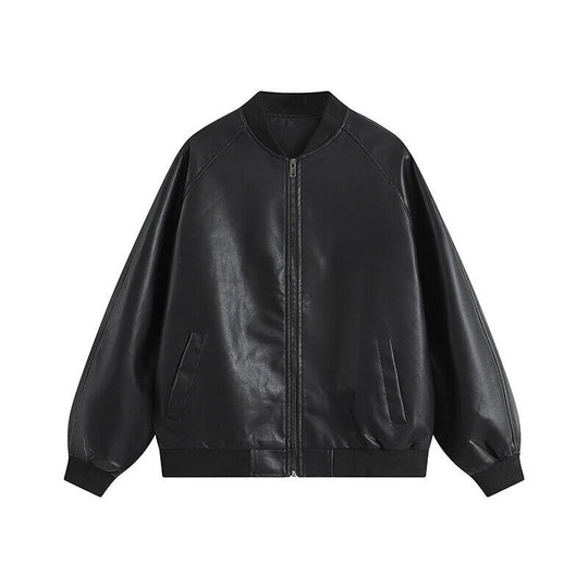 Herren Oversize Kunstleder-Bomberjacke mit Raglanärmeln, Reißverschluss und gerippten Bündchen Shop Nory