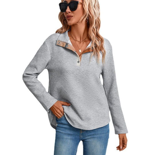 Damen Strukturierter Waffelstrick-Henley-Pullover mit Stehkragen und Druckknopfleiste Shop Nory