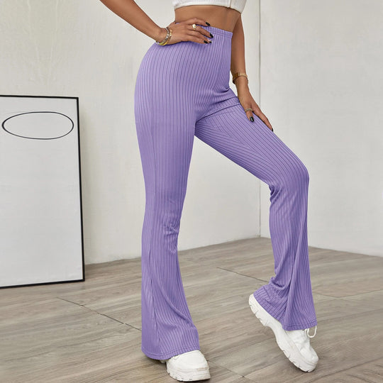 Damen gerippte hochgeschnittene Bootcut-Hose aus Stretch-Jersey mit ausgestelltem Bein Shop Nory