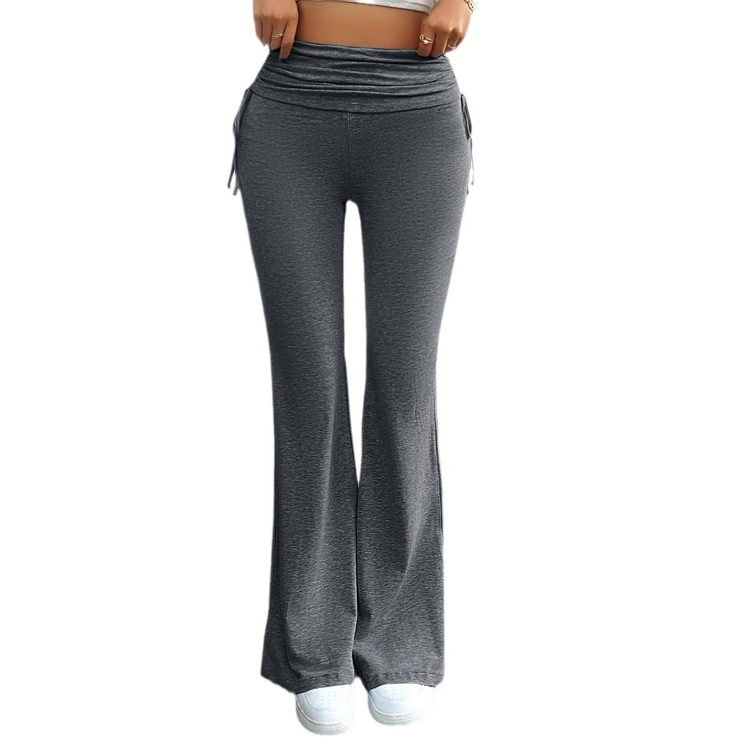 Damen nan weiche Palazzo-Loungehose mit Umschlagbund, seitlichen Kordelzügen und ausgestelltem Bein Shop Nory