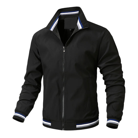 Herren Sportlich-leichte College-Bomberjacke mit geripptem Kragen und Streifen-Details Shop Nory