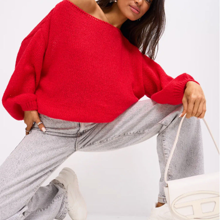 Damen Schulterfreier Mohair‑Optik Oversize-Pullover mit überschnittener Passform und kurzem Saum Shop Nory