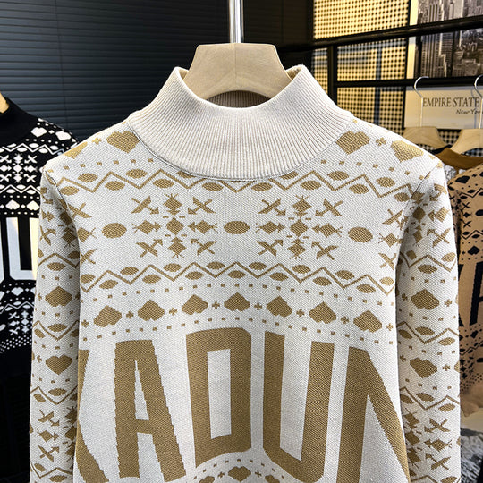 Herren Rollkragenpullover mit Norweger-Jacquard und großflächigem Logoprint Shop Nory