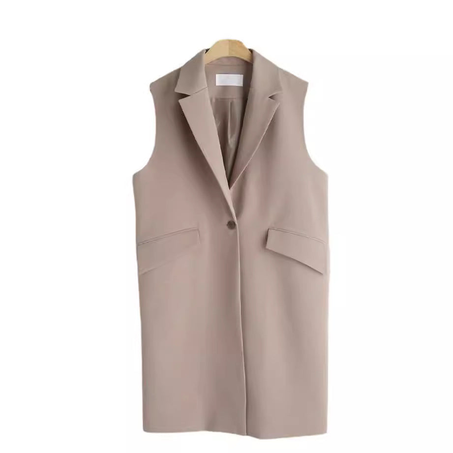 Damen Ärmellose Longweste im Tailoring mit Pattentaschen und einreihiger Knopfleiste Shop Nory