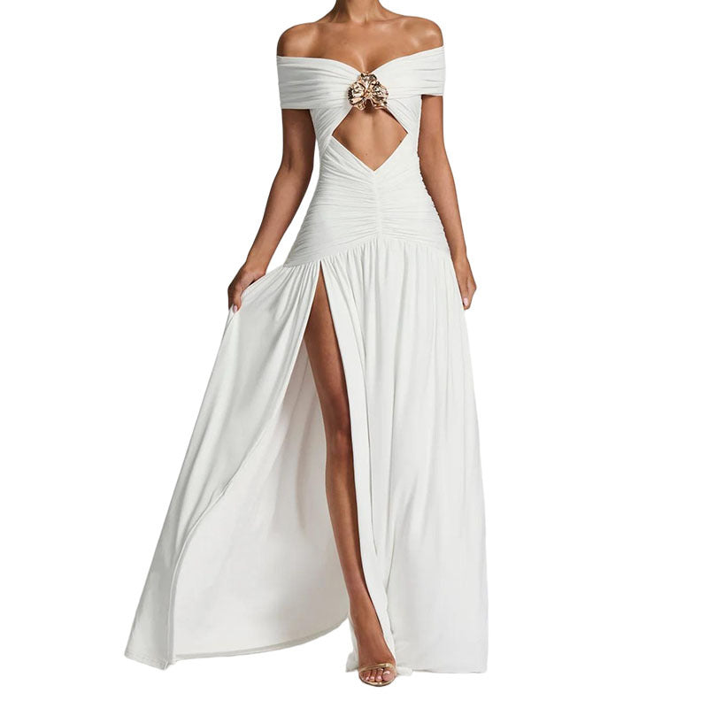 Damen Elegantes Off-Shoulder Maxikleid mit praktischem Cut-Out