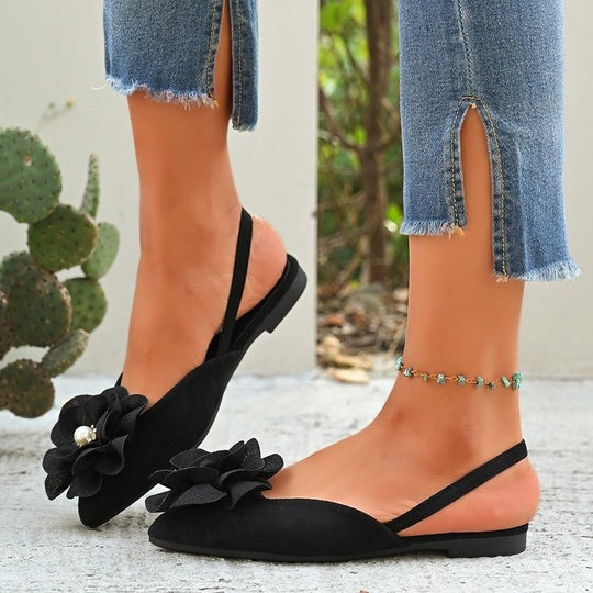 Damen Slingback-Ballerinas mit großer Blumenapplikation und flacher Komfortsohle Shop Nory