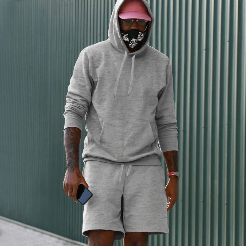 Herren nan zweiteiliges Freizeit-Set Hoodie und Sweatshorts aus French Terry mit Kängurutasche und Tunnelzug Shop Nory