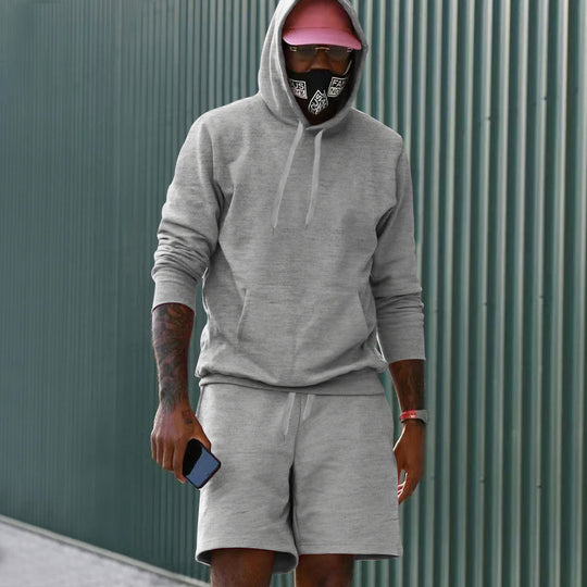 Herren nan zweiteiliges Freizeit-Set Hoodie und Sweatshorts aus French Terry mit Kängurutasche und Tunnelzug Shop Nory