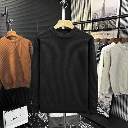 Herren Feiner Rippenstrick-Pullover mit Rundhalsausschnitt und verstärkter Schulternaht Shop Nory
