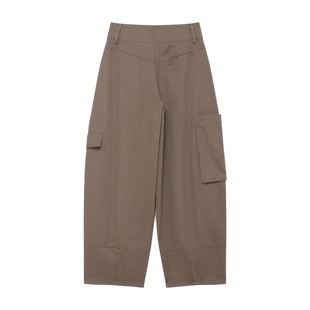 Damen weite Cargo-Cropped-Hose mit hoher Taille und aufgesetzten Taschen Shop Nory