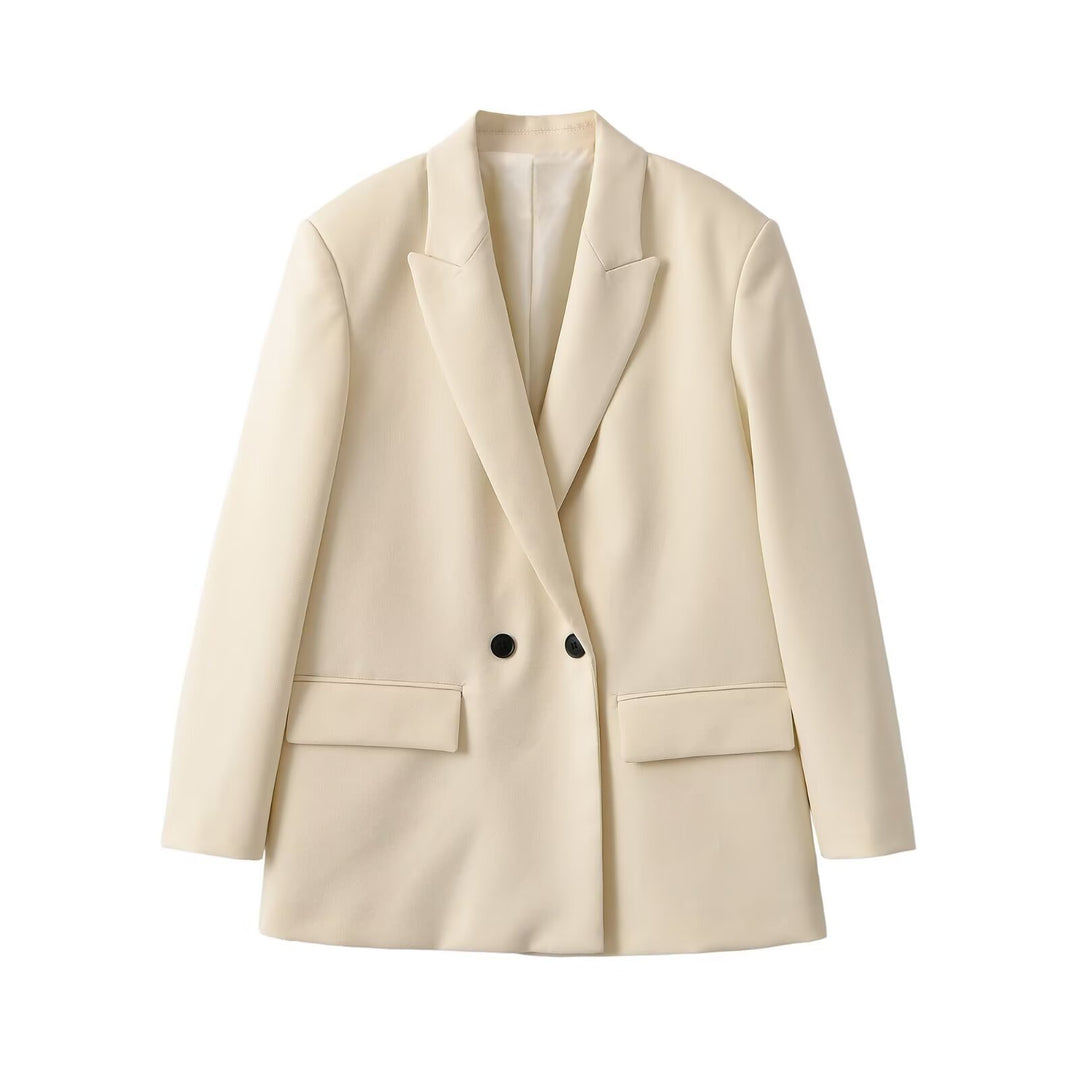 Damen Doppelreihiger Longblazer mit Reverskragen, tailliertem Schnitt und Pattentaschen Shop Nory