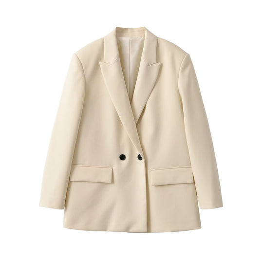 Damen Doppelreihiger Longblazer mit Reverskragen, tailliertem Schnitt und Pattentaschen Shop Nory