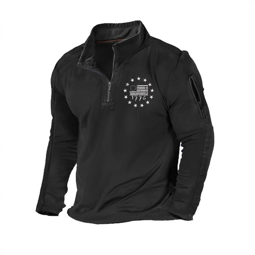 Herren Taktischer Halb-Reißverschluss Pullover mit Ärmeltasche und patriotischem Brustprint Shop Nory