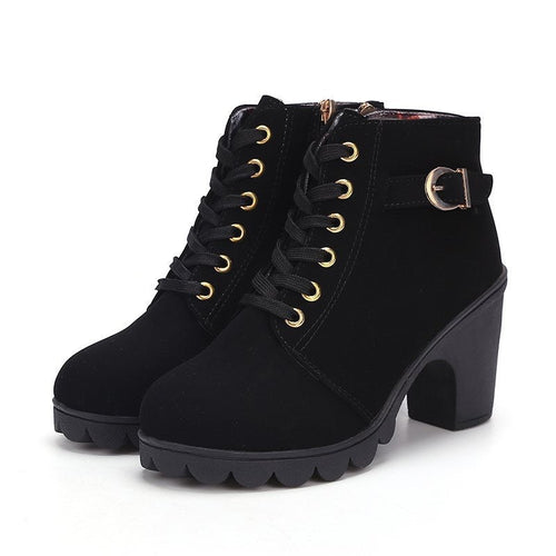 Damen Stiefeletten mit Blockabsatz und Schnürung